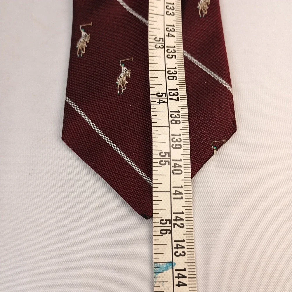Vintage Nick Bronson Polo Repp Tie Necktie Pony Logo All Over Silk Maroon 56